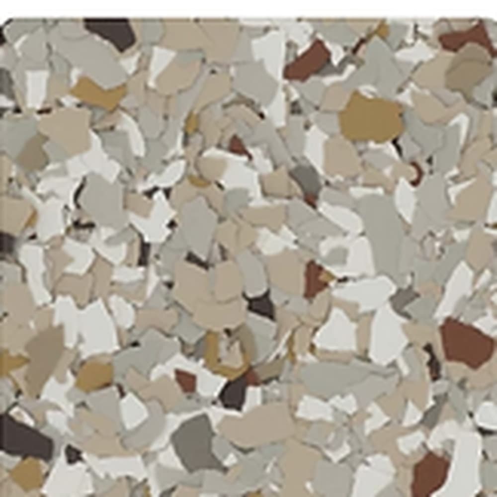 Creekbed vinyl flake blend: cream, sage grey, tan, rust and mustard chips.