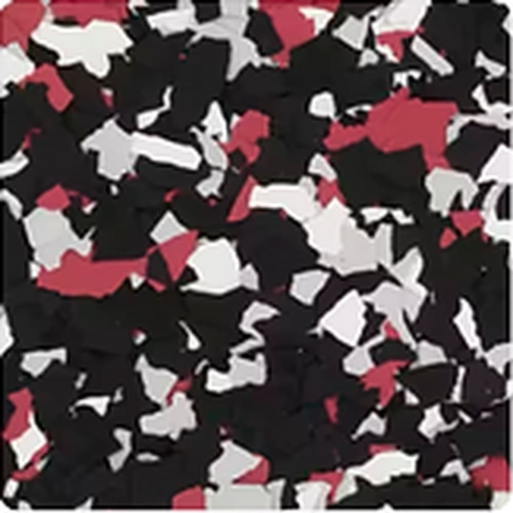 Daredevil vinyl flake blend: black and red chips with white and grey.