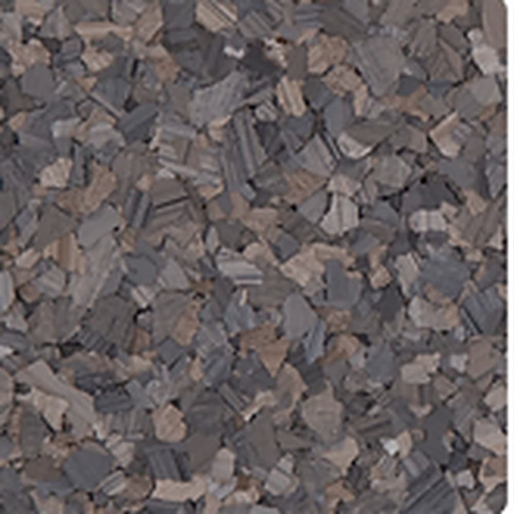 Dolerite vinyl flake blend: dark charcoal and slate chips with warm tan flecks.