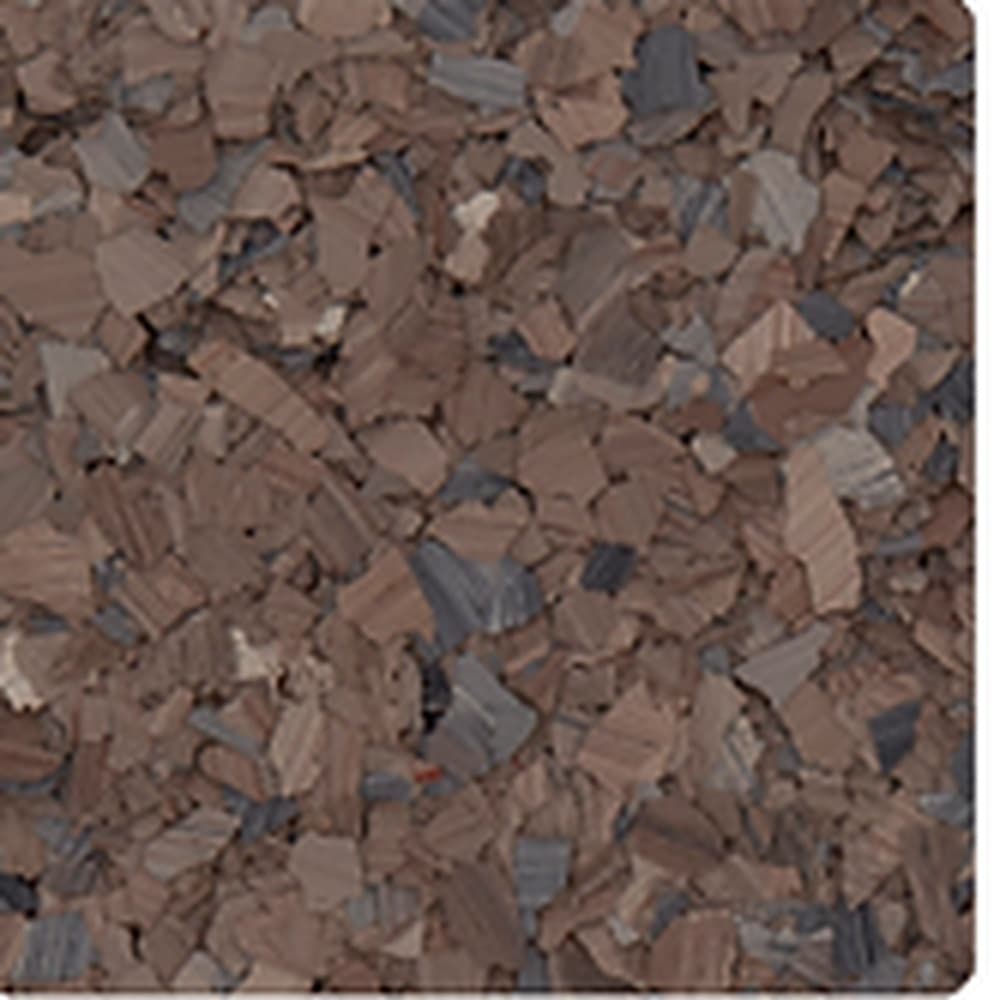 Garnet vinyl flake blend: deep red-brown and mauve chips with blue-grey accents.