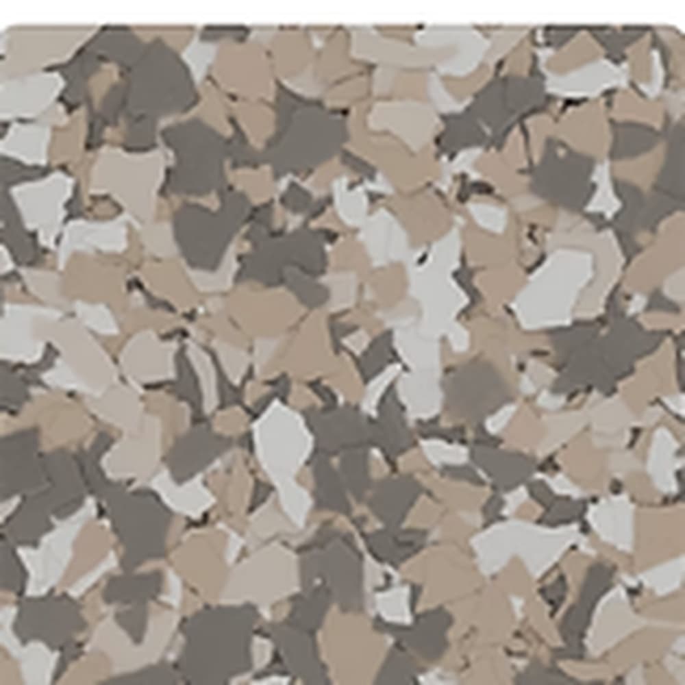 Madras vinyl flake blend: tan, beige, white and dark charcoal-brown chips.