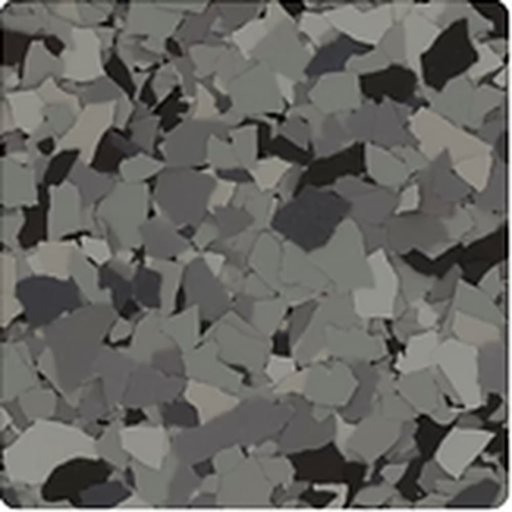 Nightfall vinyl flake blend: charcoal and black chips against light grey and off-white.