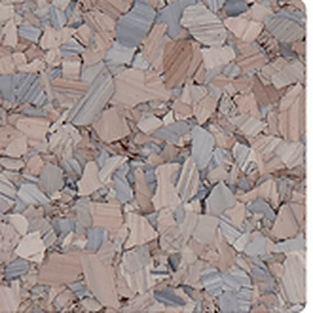 Pumice vinyl flake blend: blush, warm tan and pale blue-grey striated chips.
