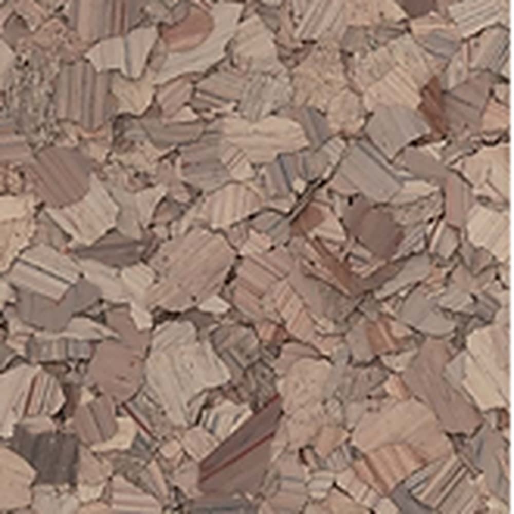 Sable vinyl flake blend: warm tan and blush striated chips with mauve tones.