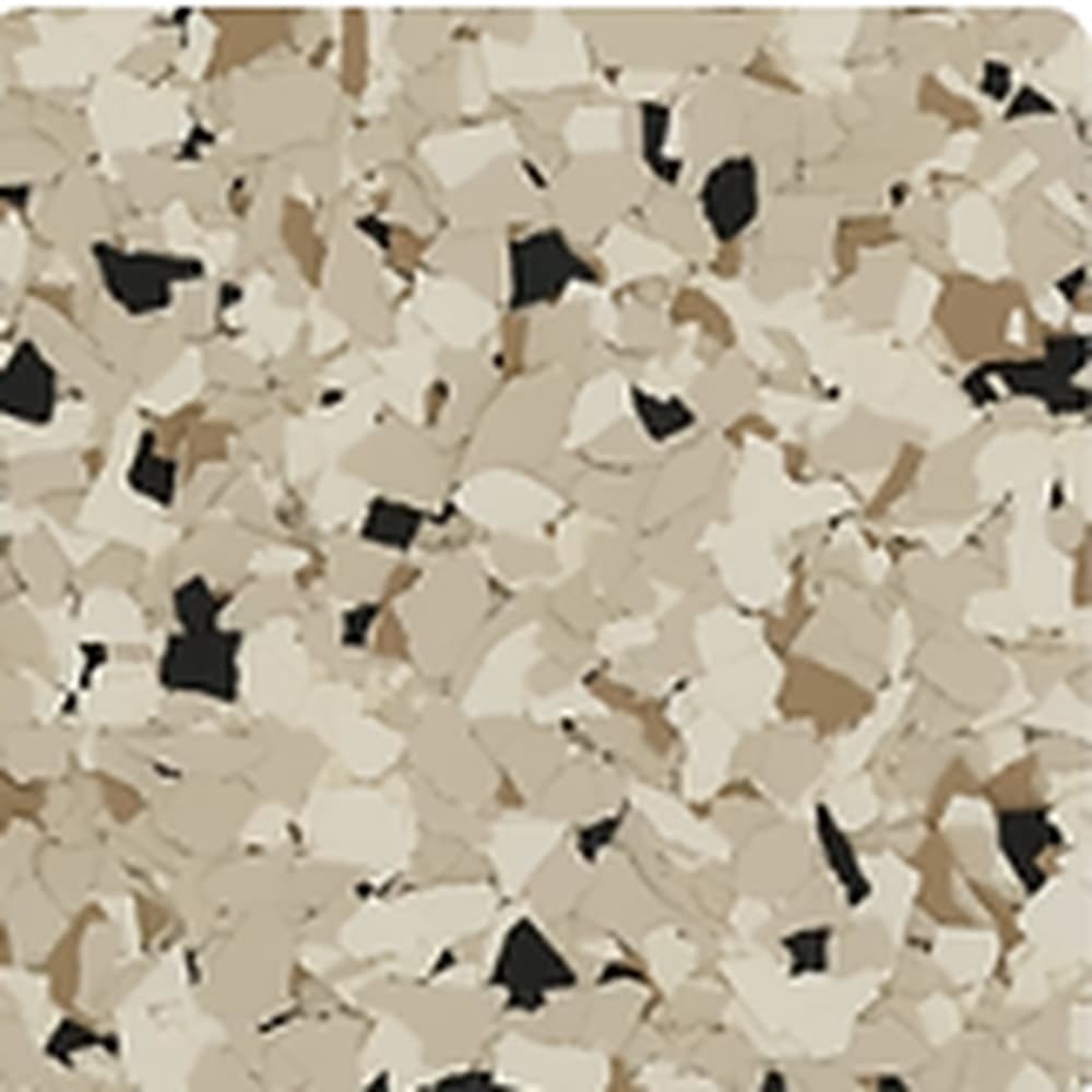 Shoreline vinyl flake blend: cream, sand and tan chips with black accents.